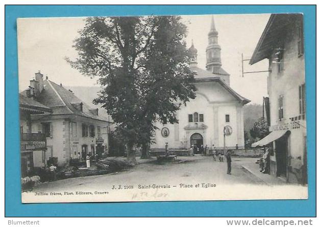 CPA J.J 1968 Place Et Eglise SAINT GERVAIS 74 - Saint-Gervais-les-Bains