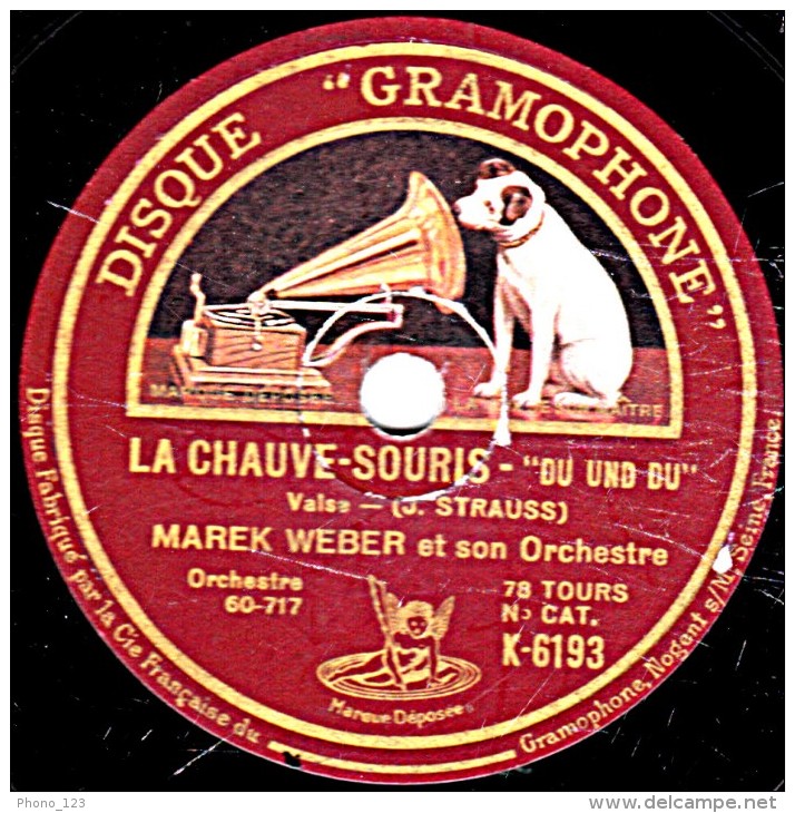 78 Trs - 25 Cm - état TB -  MAREK WEBER - FEUILLES DU MATIN - LA CHAUVE-SOURIS - 78 T - Disques Pour Gramophone