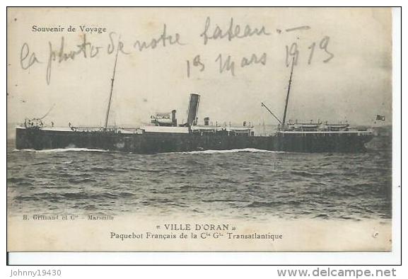 " VILLE D'ORAN " PAQUEBOT FRANCAIS DE LA Cie Gle TRANSATLANTIQUE  ( BATEAU ) - Paquebots