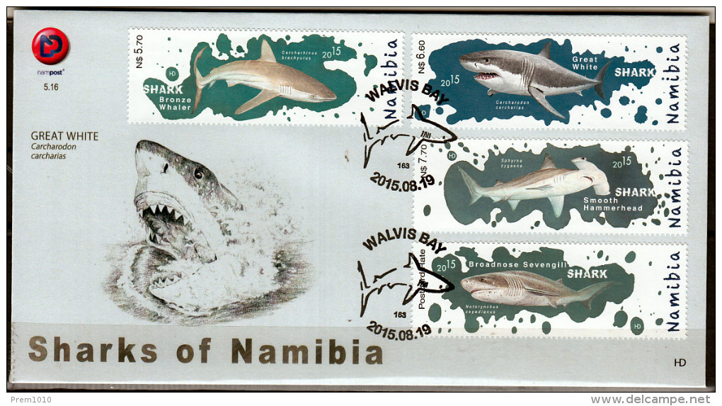 NAMIBIA- 2015 ATLANTIC SHARKS FDC-  Atlantique Requins- Atlantische Haie-  Tiburones Del Atlántico - Marine Life