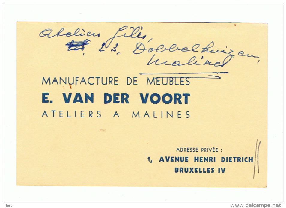 Carte De Visite - Meubelfabriek / Fabrique De Meubles - E. VAN DER VOORT - MECHELEN / MALINES - Bruxelles (k) - Cartes De Visite