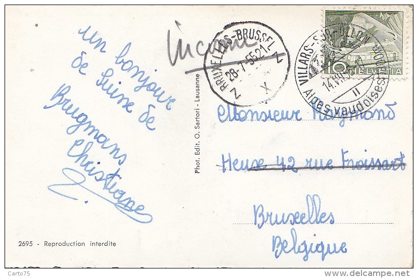 Suisse -  Villars Sur Ollon - Villars Palace - Automobiles - Cachet Villars Bruxelles 1955 - Ollon