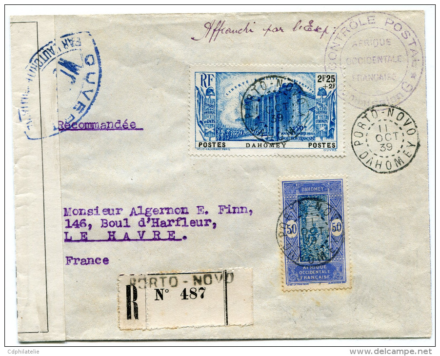 DAHOMEY LETTRE RECOMMANDEE CENSUREE DEPART PORTO-NOVO 11 OCT 39 POUR LA FRANCE - Brieven En Documenten