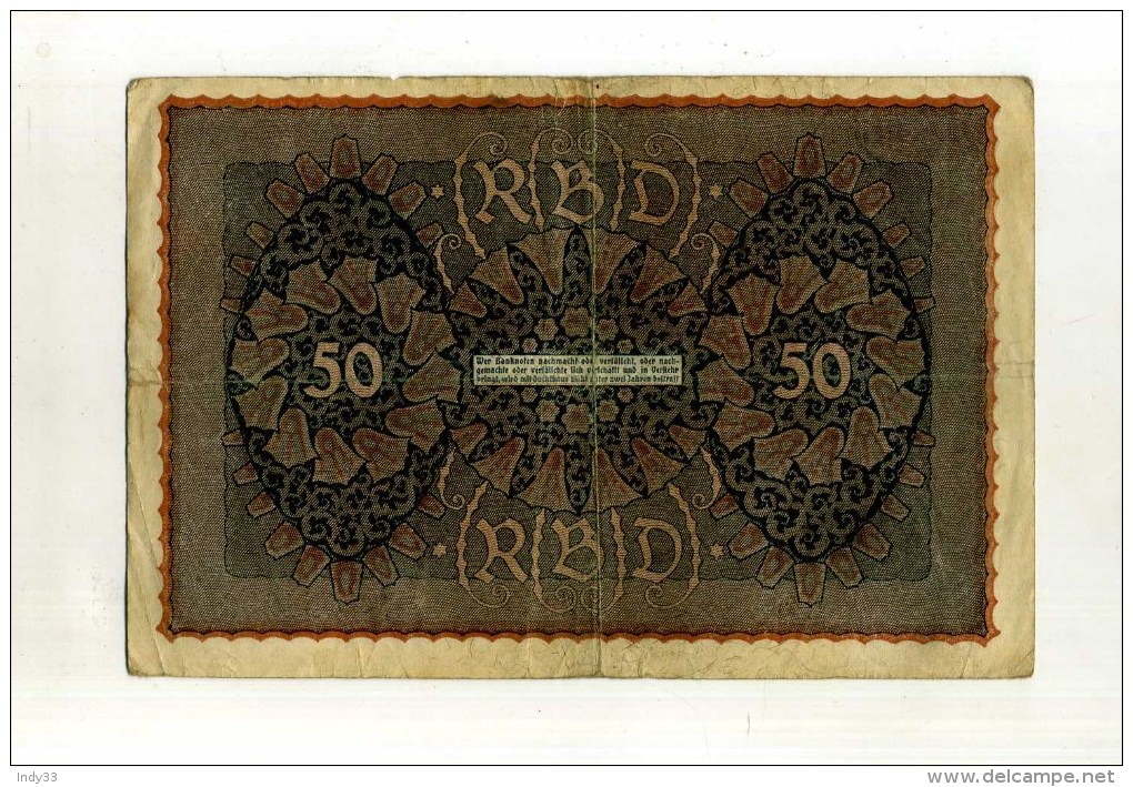 -ALLEMAGNE . BILLET 50 M. 1919 - 50 Mark