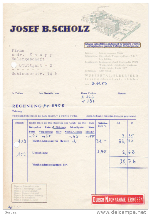 Germany - Wuppertal - Josef B. Scholz - Werbung - Advertise - Rechnung 1956 - 1950 - ...