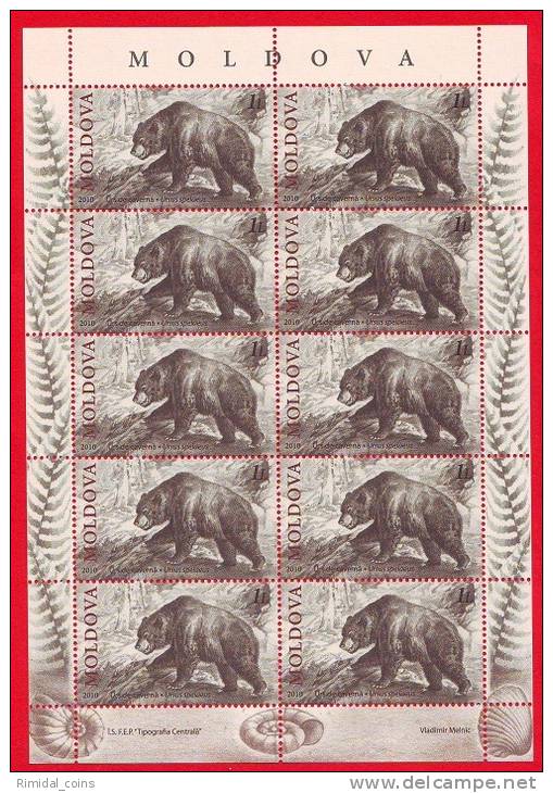 Moldova, Moldawien, Stamp Sheetlet 2010, Extinct Animals - Cave Bear - Ours