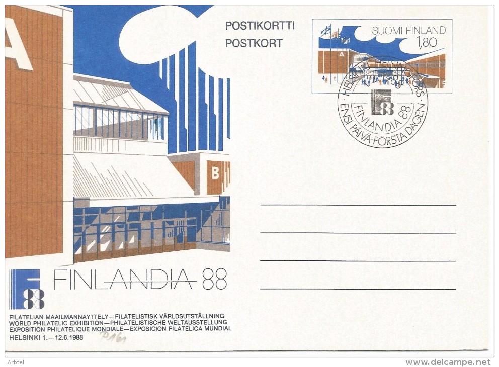 FINLANDIA ENTERO POSTAL EXPOSICION FILATELICA FINLANDIA 88 - Enteros Postales