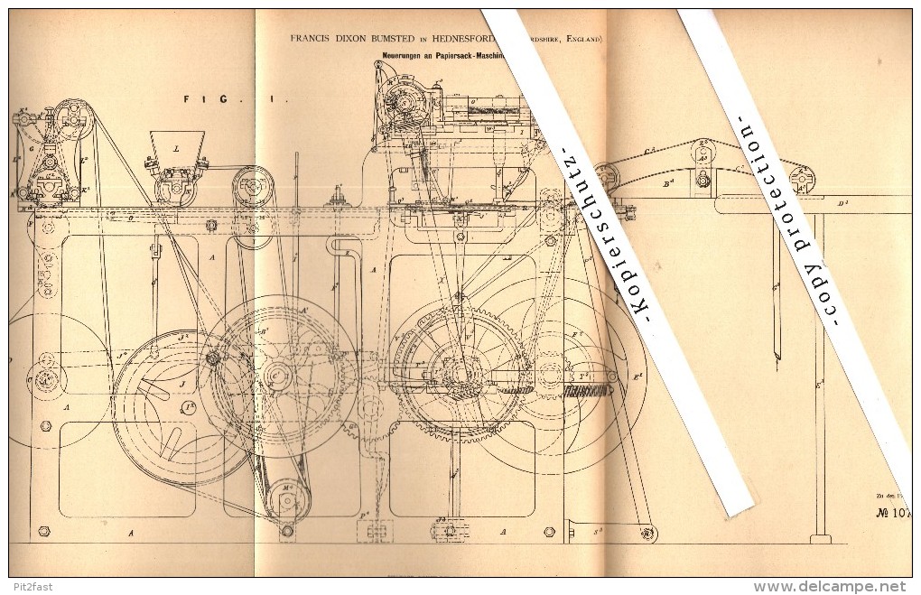 Original Patent - Francis Dixon Bumsted In Hednesford , Staffordshire , 1879 , Paper Bag Machine !!! - Sonstige & Ohne Zuordnung