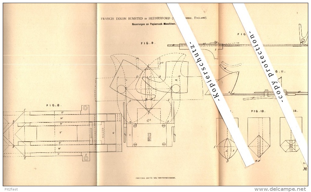 Original Patent - Francis Dixon Bumsted In Hednesford , Staffordshire , 1879 , Paper Bag Machine !!! - Sonstige & Ohne Zuordnung