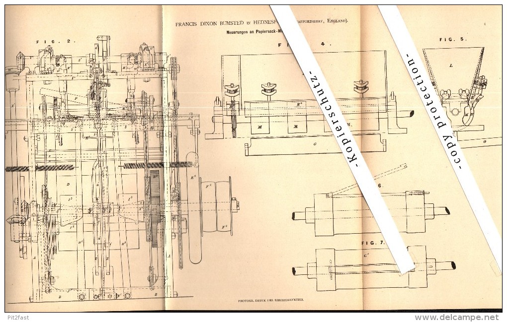 Original Patent - Francis Dixon Bumsted In Hednesford , Staffordshire , 1879 , Paper Bag Machine !!! - Sonstige & Ohne Zuordnung