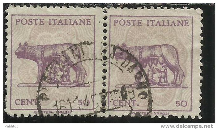 ITALIA REGNO ITALY KINGDOM 1944 LUOGOTENENZA LUPA SENZA FILIGRANA UNWATERMARK COPPIA USATA PAIR USED OBLITERE´ - Used