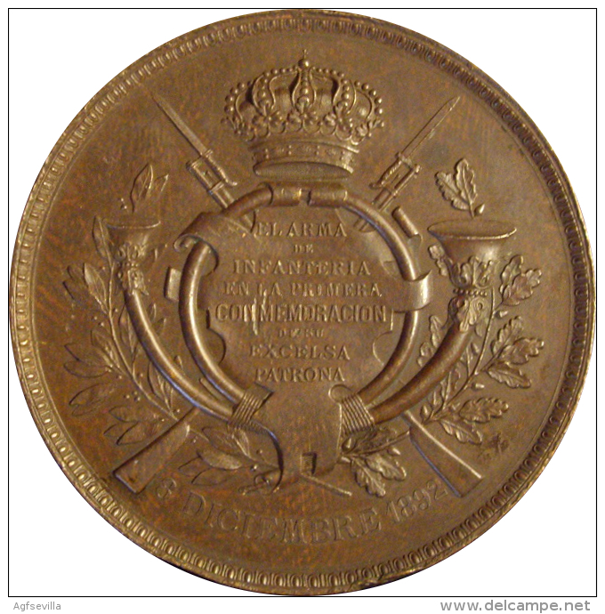 ESPAÑA. ALFONSO XIII. MEDALLA HOMENAJE A LA PATRONA DE INFANTERÍA. 1.892. ESPAGNE. SPAIN - Royaux/De Noblesse