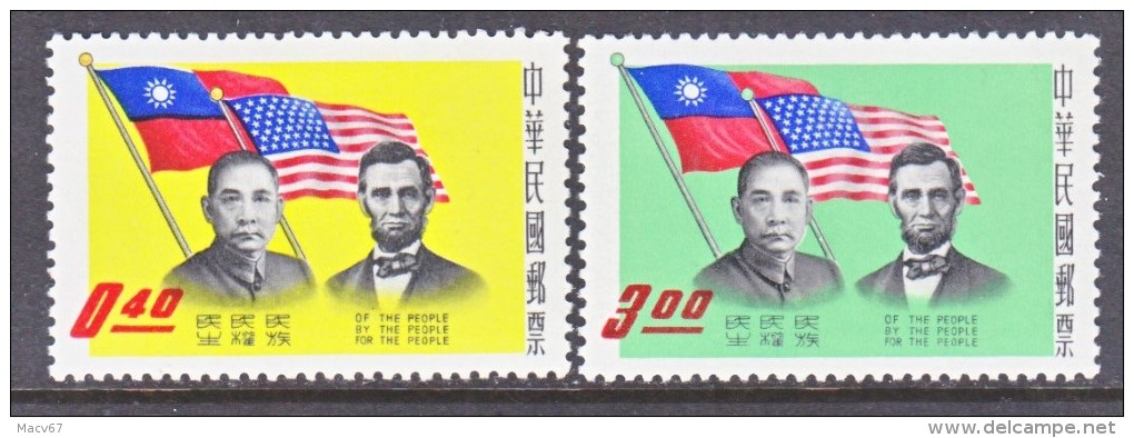 ROC  1248-9    *   DR. SUN  YAT-SEN  ABE  LINCOLN  FLAGS - Unused Stamps