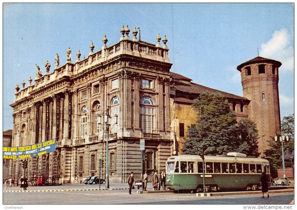 02343 "TORINO - PIAZZA MADAMA - LUCI E COLORI D'ITALIA" ANIMATA, TRAMWAY, AUTO. CART. ORIG.  NON SPED. - Orte & Plätze