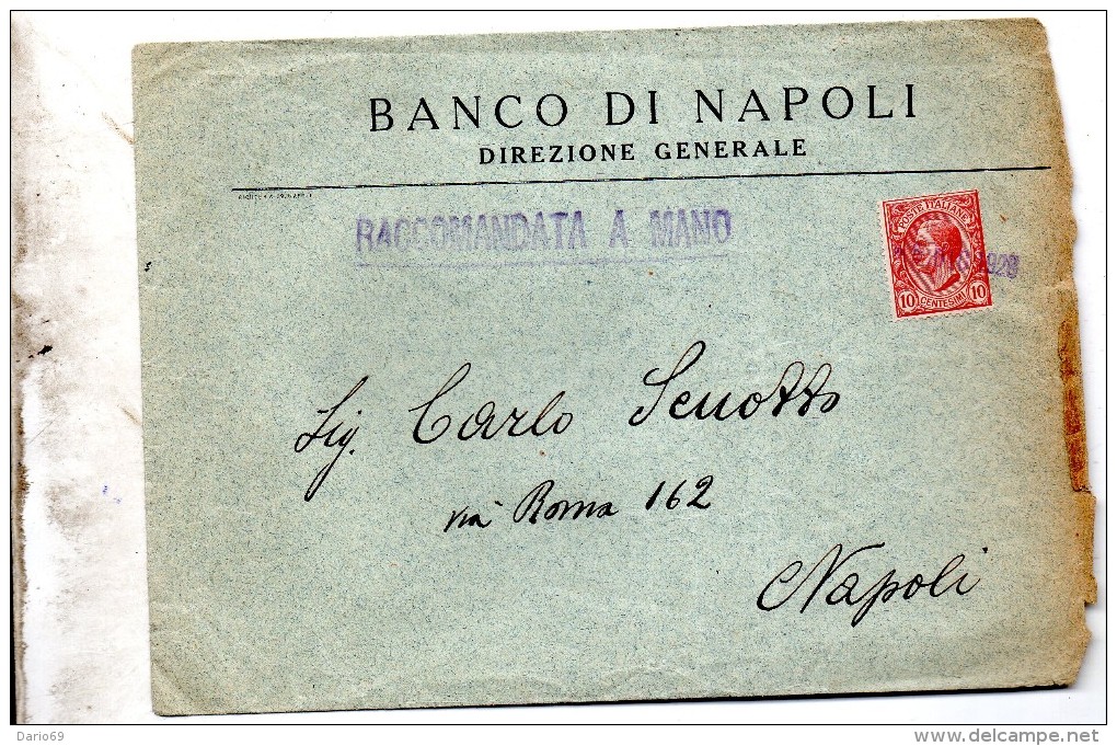 1928  LETTERA INTESTATA BANCO DI NAPOLI RACCOMANDATA A MANO - Storia Postale