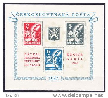 ** Tchécoslovaquie 1945 Mi Bl.6 (Yv BF 8), (MNH) Varieté - Jambe Cassé - Plaatfouten En Curiosa