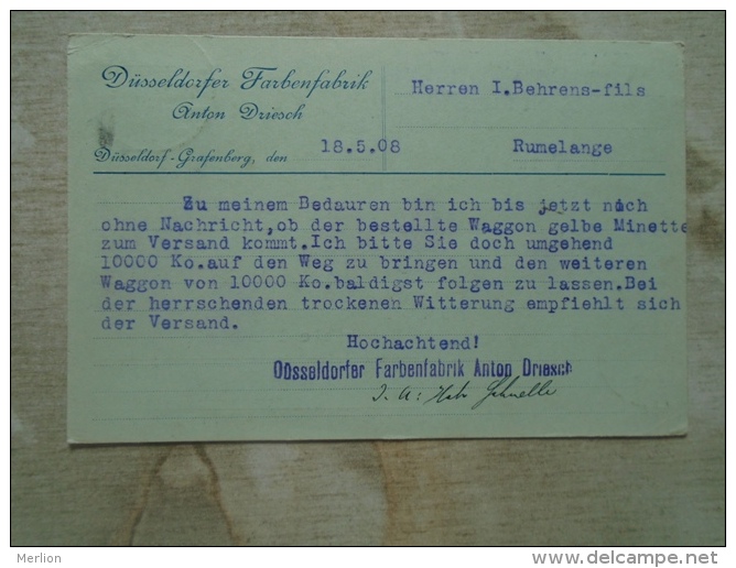 Germany   Düsseldorf  - Düsseldorfer Farbenfabrik  Anton Driesch -   Sent To Rumelange Luxemburg  1908  D131806 - Autres & Non Classés