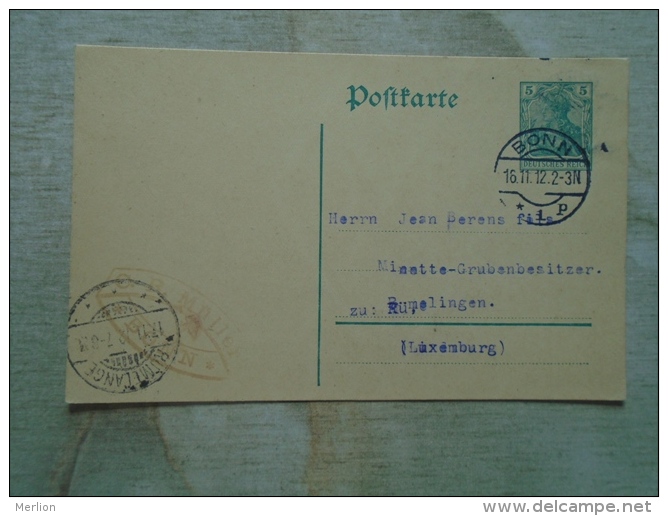 Germany    C.R. Müller  - BONN   -   Sent To Rumelange Luxemburg  1912  D131811 - Autres & Non Classés