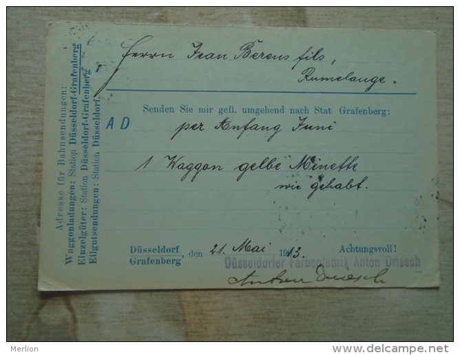 Germany   Düsseldorf  - Düsseldorfer Farbenfabrik  Anton Driesch -   Sent To Rumelange Luxemburg  1913  D131813 - Sonstige & Ohne Zuordnung