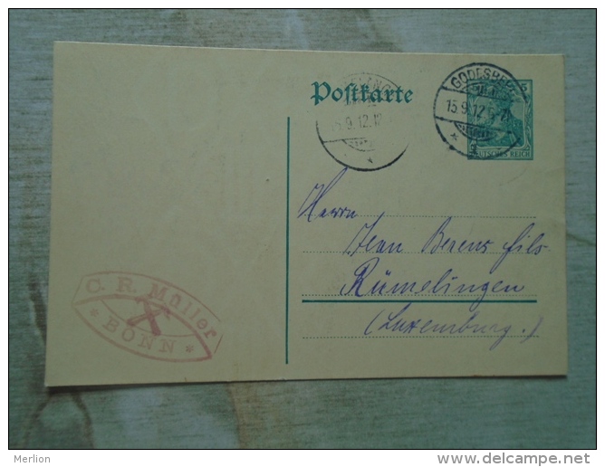 Germany    C.R. Müller  - BONN   -   Sent To Rumelange Luxemburg  1912  D131814 - Autres & Non Classés