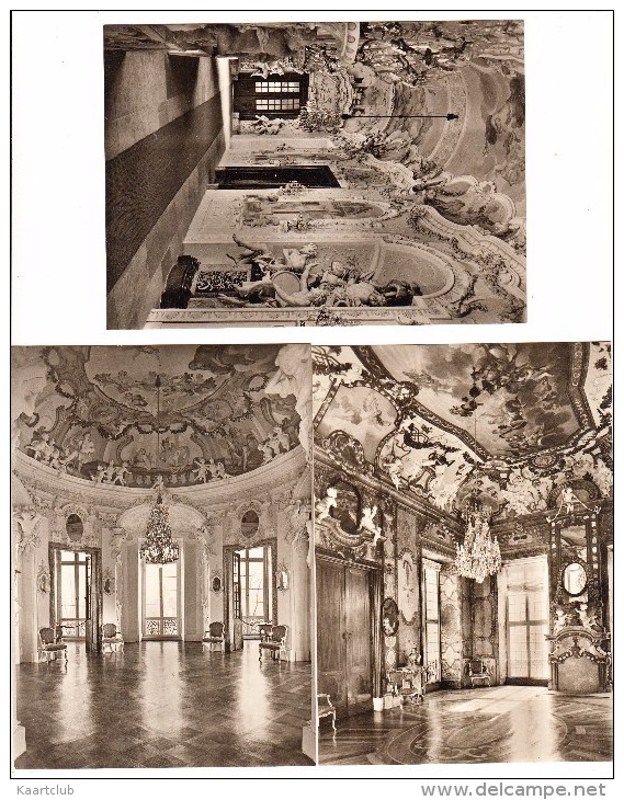 3 Postkarten: Residenzschloß Ludwigsburg : Östliche Spiegelgalerie, Rotunde & Jagdpavillon (Marmorsaletta) - (D) - Ludwigsburg