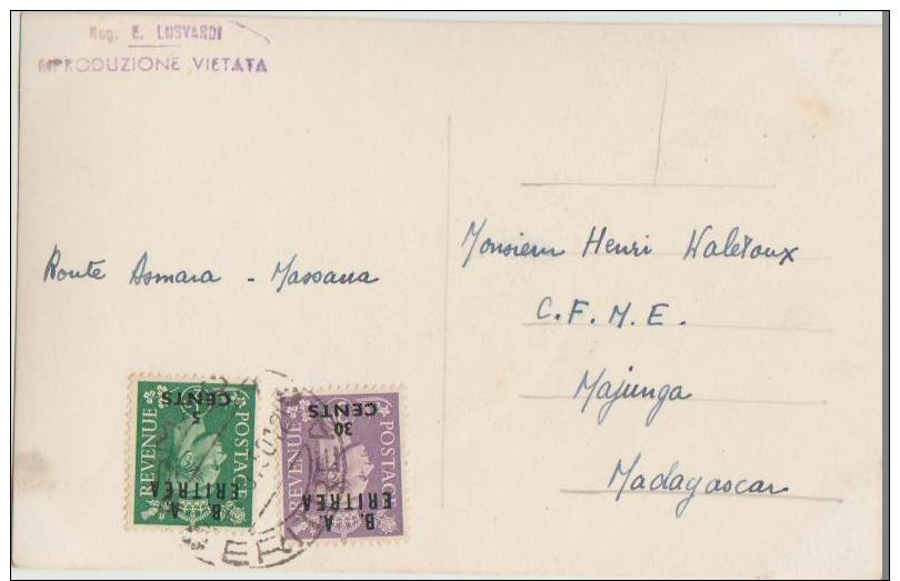 CPA ERYTHREE ERITREA Route Asmara Massana Real Photo Timbres Stamps Surcharge 1952 - Erythrée