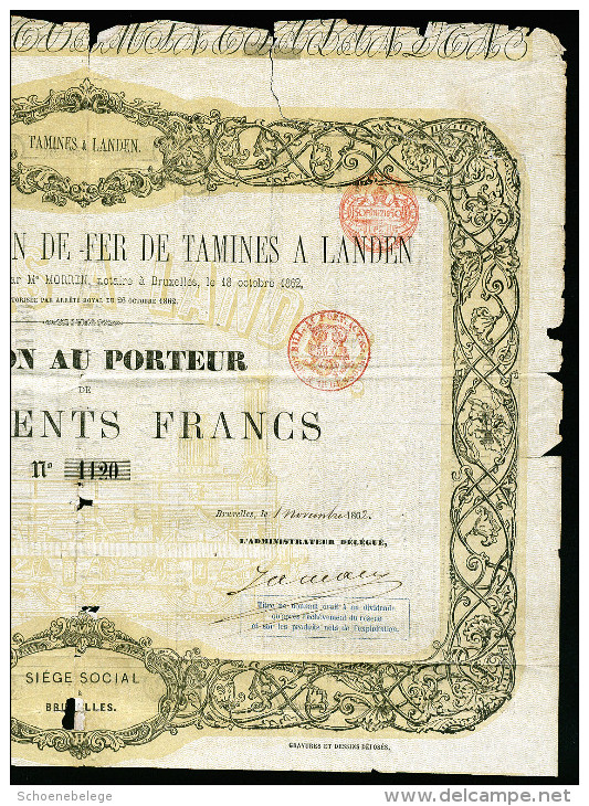 A3370) Belgien Aktie Von Bruxelles 1.11.1862 über 500 Francs - Chemin De Fer & Tramway
