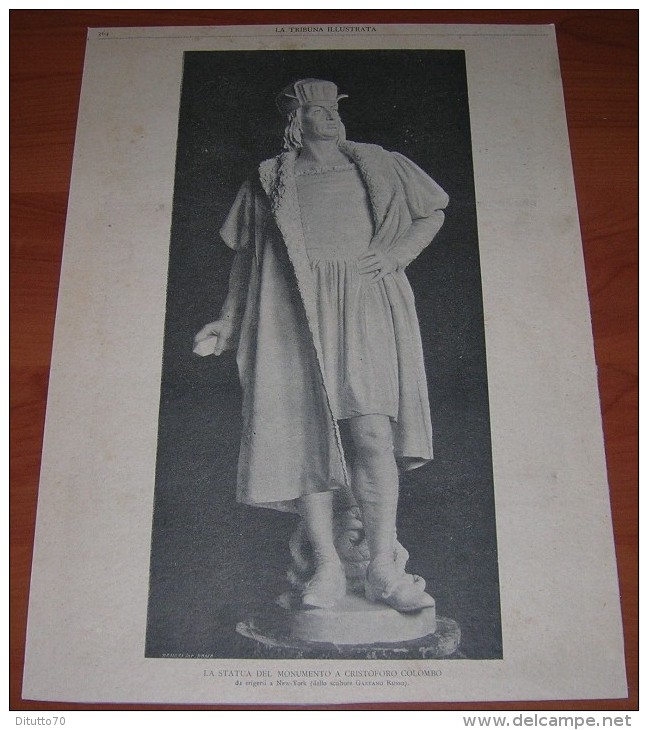 La Statua Del Monumento A Cristoforo Colombo - Dello Scultore Gaetano Russo - Dell'800 - Litografia