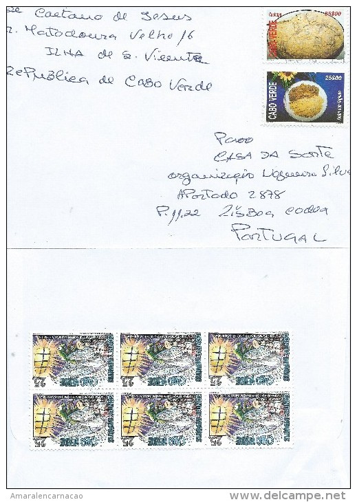 TIMBRES - STAMPS - LETTRE POUR PORTUGAL - CAP VERT / CAPE VERDE - GASTRONOMIE ET LA CIGALE ET LA FOURMI - Kaapverdische Eilanden