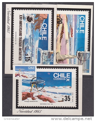 Chile 1985 Antarctic Treaty 3v 3 Maxicards (25160) - Trattato Antartico