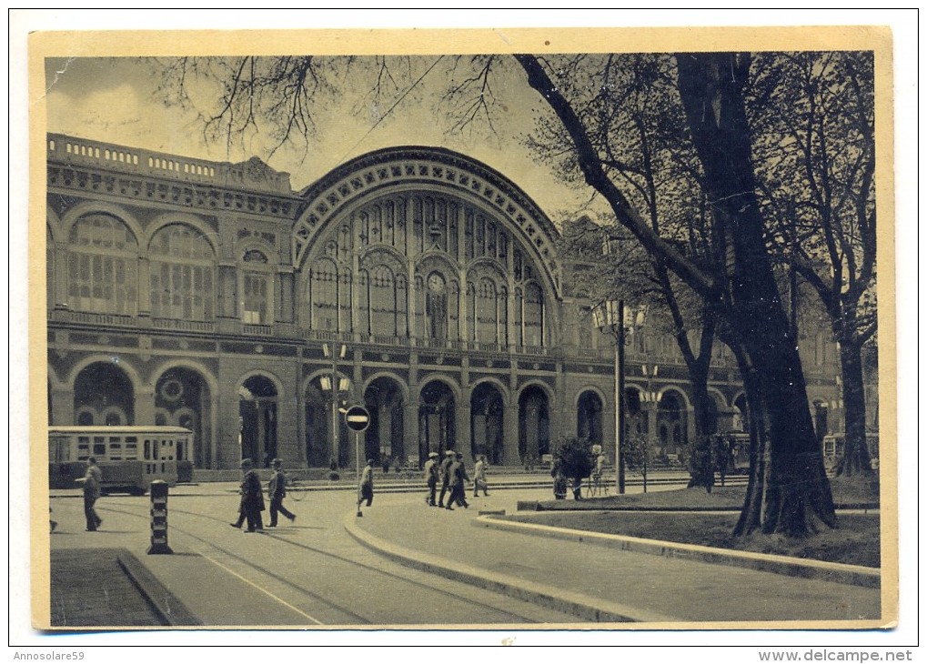 CARTOLINA: TORINO - STAZIONE DI PORTA NUOVA - (MOVIMENTATA, TRAM) - F/G - B/N - VIAGGIATA - LEGGI - Stazione Porta Nuova