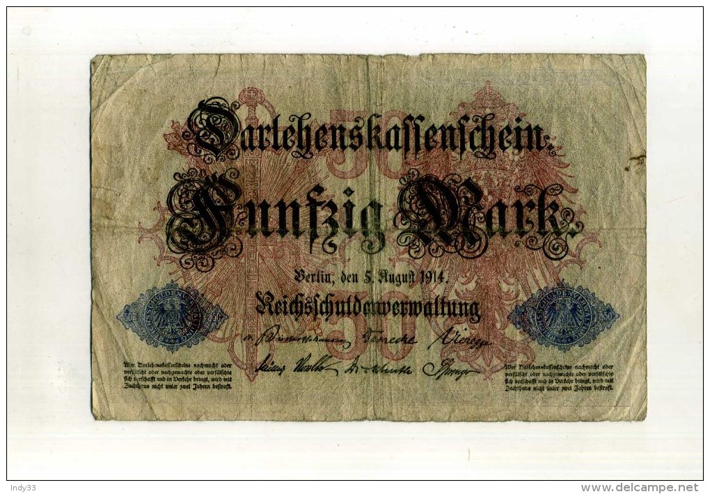 - ALLEMAGNE EMPIRE .  BILLET  50 M. 1914 . - 50 Mark