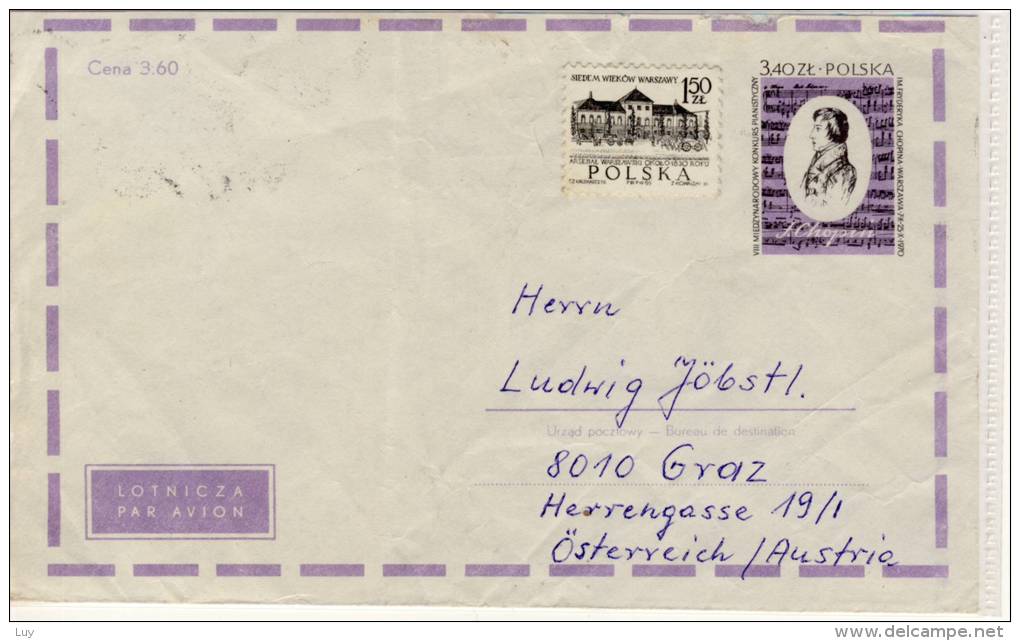 POLAND - POLSKA - Airmail Cover , Entire Postal CHOPIN - Airplanes