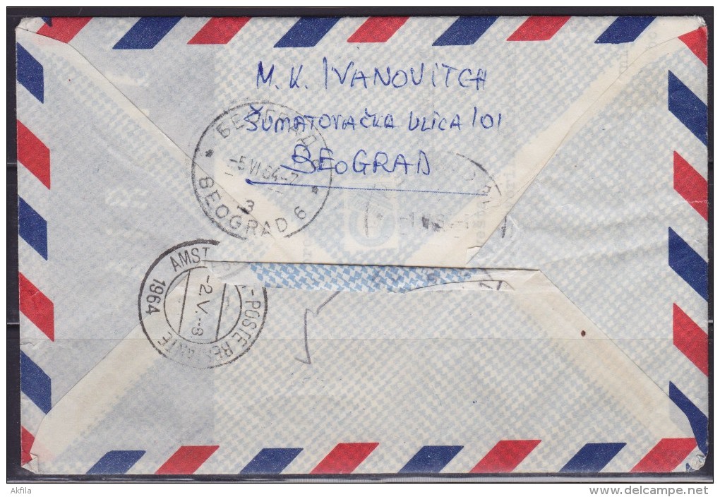 7429. Yugoslavia, 1964, First Flight Beograd - Amsterdam, Airmail Letter - Lettres & Documents