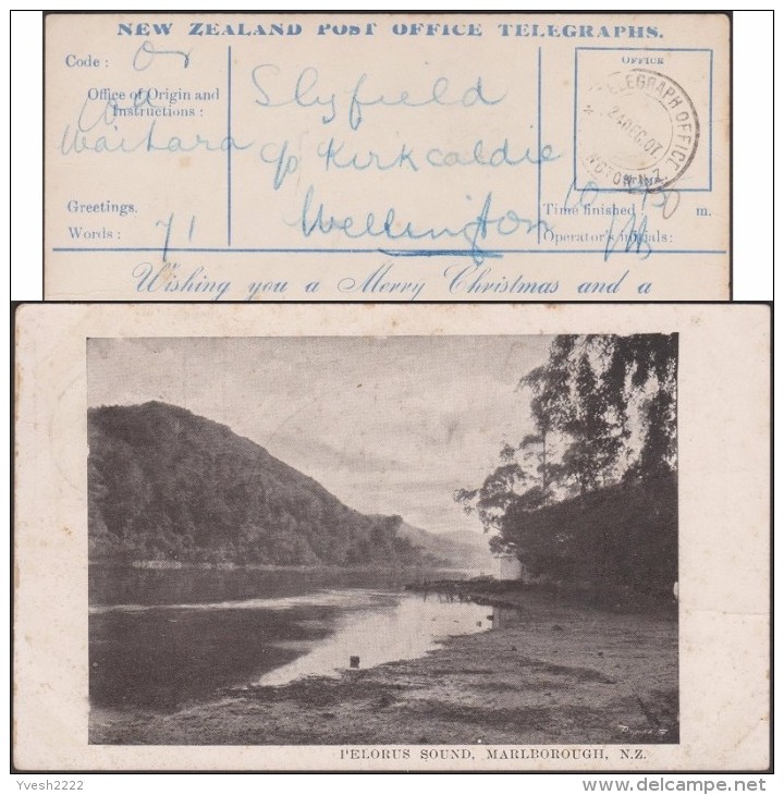 NZ 1907. Carte Postale Télégraphique, Pour Les Vœux De Noël Et Nouvel An. Bras De Mer Du Pelorus, Marlborough - Montagne