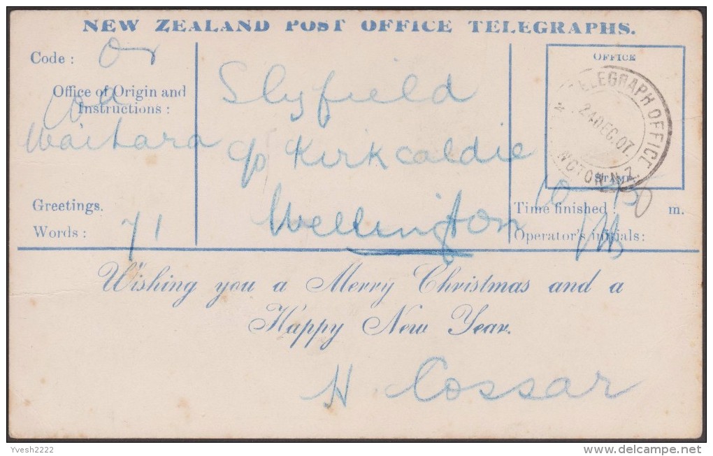 NZ 1907. Carte Postale Télégraphique, Pour Les Vœux De Noël Et Nouvel An. Bras De Mer Du Pelorus, Marlborough - Berge