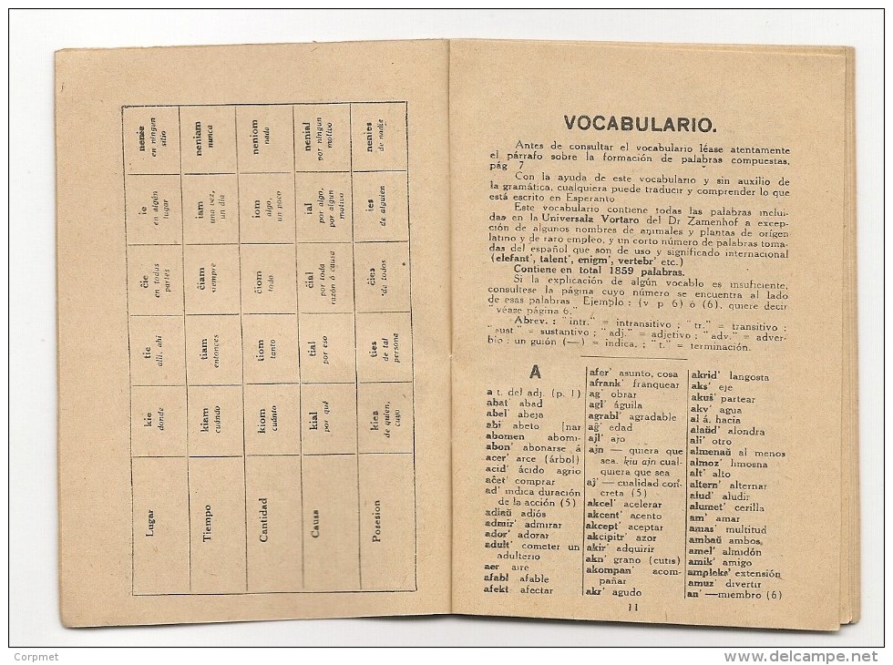 ESPERANTO - Grammar - DICTIONARY - 1928 UNIVERSALA ESPERANTO ASOCIO - GENÉVE, SUISSE - 30 Pages - Dictionaries