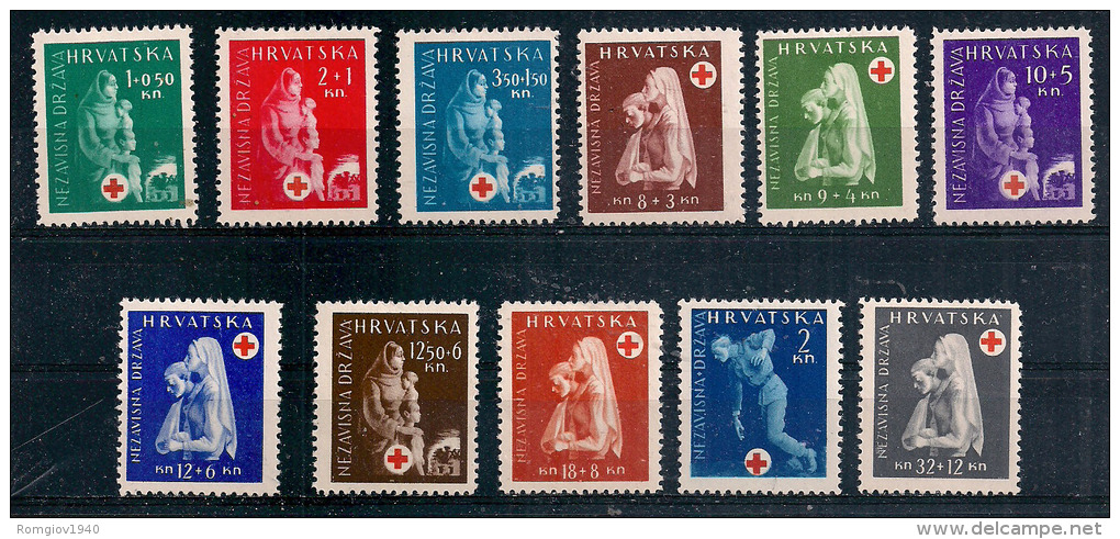 CROAZIA 1943 PROFITTO CROCE ROSSA YVERT 105-114 MLH VF - Croazia