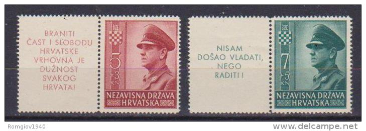 CROAZIA 1943 PROFITTO  DELLA GIOVENTU' YVERT . 73-74 MNH XF - Croazia