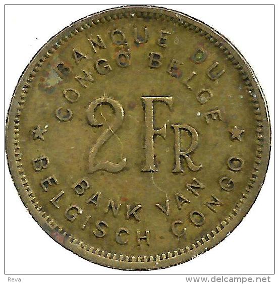 BELGIAN CONGO 2 FRANCS INSCRIPTIONS FRONT ELEPHANT ANIMAL BACK 1947 VF/VF KM28 READ DESCRIPTION CAREFULLY !!! - 1945-1951: Régence