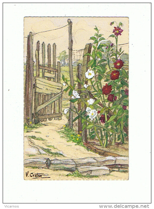 CPA ILLUSTREE Au Crayon Par V. Cretin " Un Petit Coin De Jardin Rustique" - Autres & Non Classés