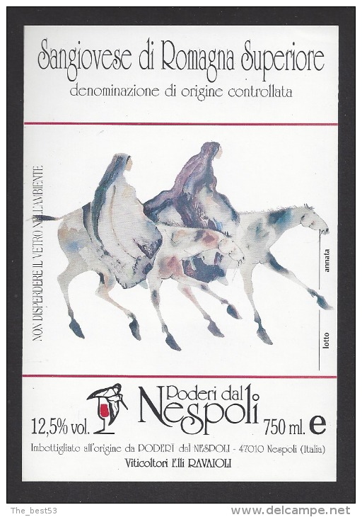 Etiquette  De Vin Sangioveze Di Romagna Supériore - Thème Chevaux  - Italie - Horses