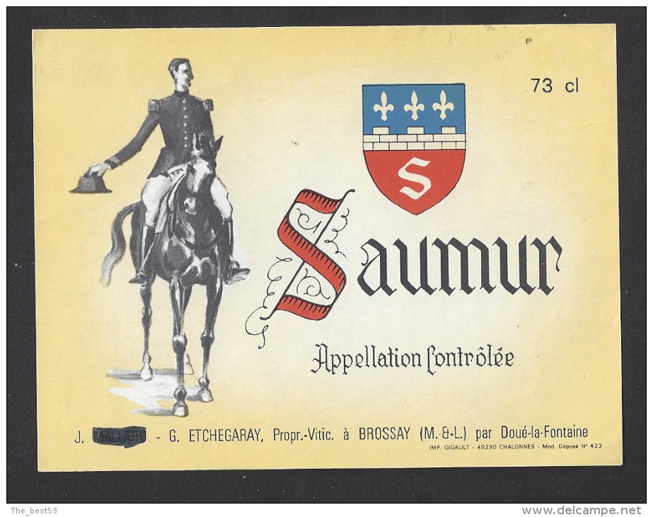 Etiquette  De Vin Saumur 73 Cl  - Thème Chevaux Ecole De Cavalerie -  G. Etchegaray à Brossay (49) - Horses