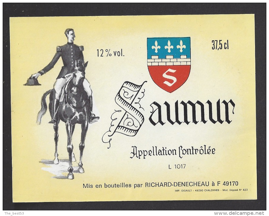 Etiquette  De Vin Saumur 37.5cl  - Thème Chevaux Ecole De Cavalerie -  Richard Denecheau à 49170 - Chevaux
