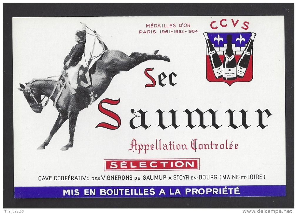 Etiquette  De Vin Saumur Sec  - Thème Chevaux Ecole De Cavalerie -  Coop. Des Vignerons  à Saint Cyr En Bourg   (49) - Chevaux