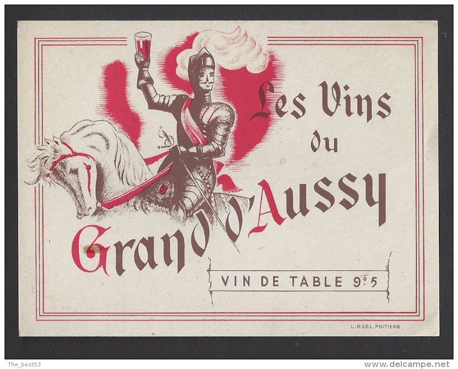 Etiquette  De Vin De Table 9°5  -  Grand D´Aussy -Thème Chevaux  Chevalier - Caballos