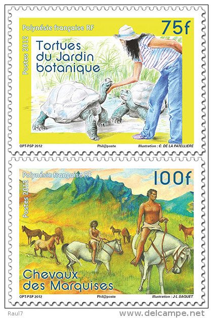 Polynésie Française 2012 - Tortues Du Jardin Botanique Et Chevaux Des Marquises - 2 Val Neufs // Mnh - Unused Stamps