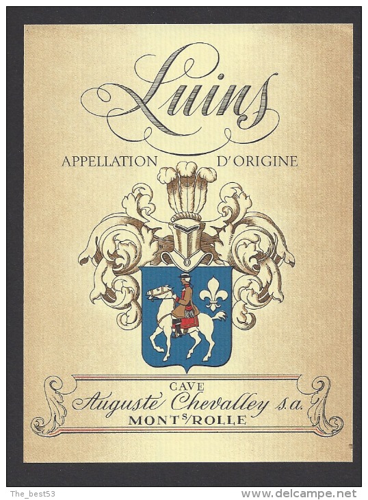 Etiquette  De Vin Luins -Thème Chevaux Chevalier Blason  -  Auguste Chevalley  à  Mont Sur Rolle  Suisse - Chevaux