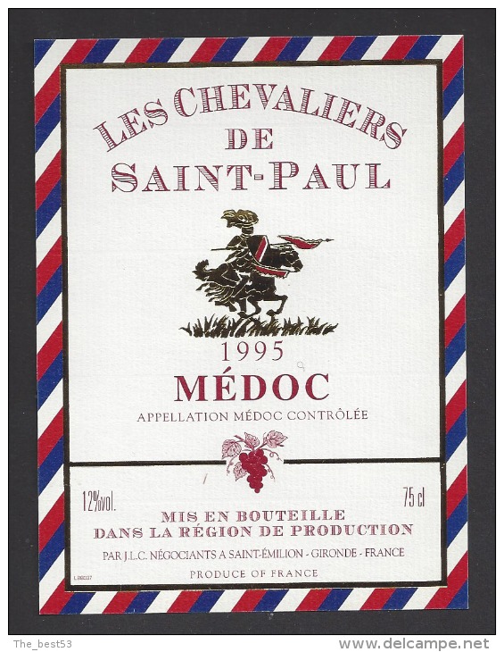 Etiquette De Vin Médoc - Les Chevaliers De Saint Paul   - Thème Chevaux Chevalier - Caballos