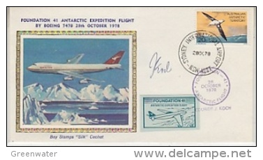 AAT 1978 Foundation 41 Antarctic Expedition Flight By Boeing 747B  "Silk" + Label + Si (25170) - Lettres & Documents